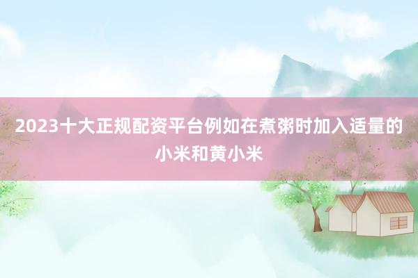 2023十大正规配资平台例如在煮粥时加入适量的小米和黄小米